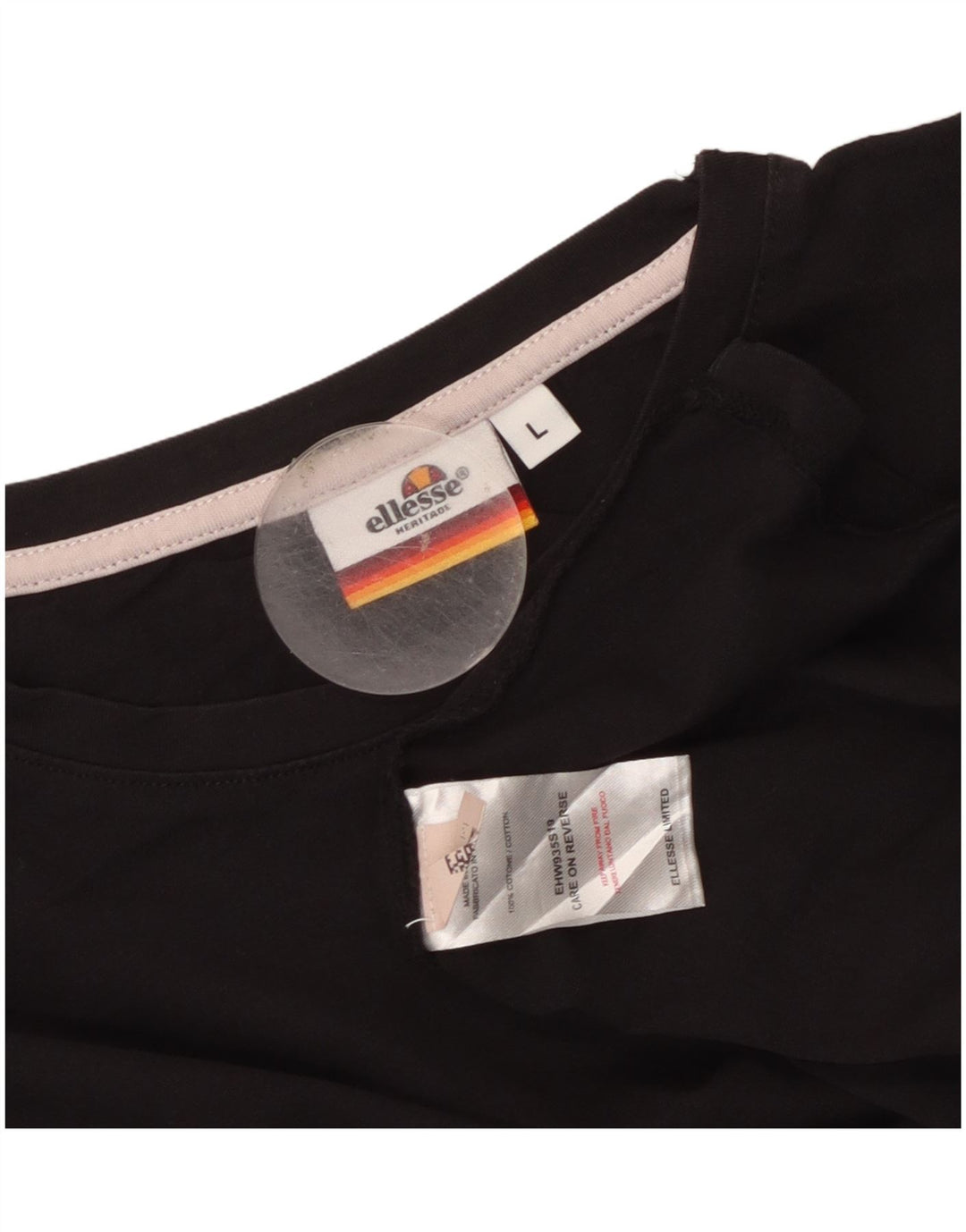 ELLESSE Mujer Heritage Camiseta Top UK 44 Grande Algodón Negro