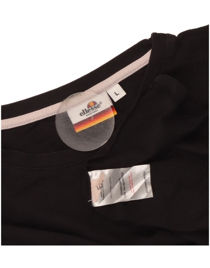 ELLESSE Mujer Heritage Camiseta Top UK 44 Grande Algodón Negro