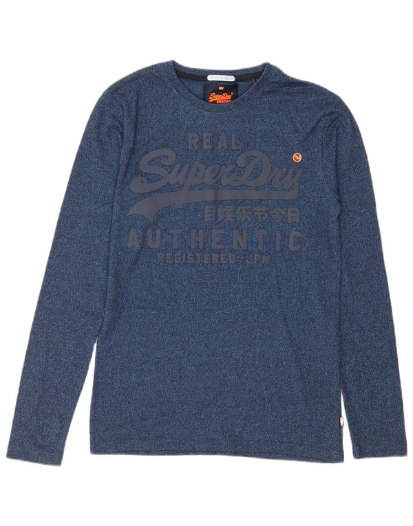Superdry Hombre Top gráfico de manga larga de algodón moteado en azul pequeño