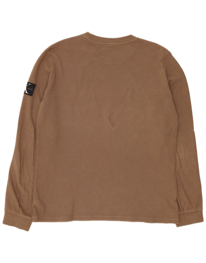 Calvin Klein Mens Top Manga Larga 2XL Algodón Marrón