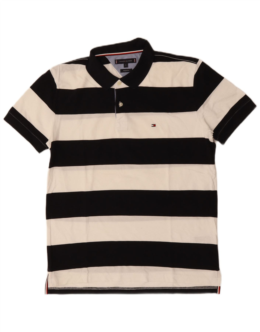Tommy Hilfiger Polo de corte regular para hombre de algodón a rayas negro mediano