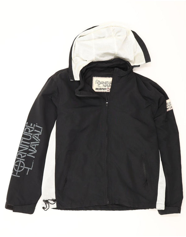 Murphy & Nye Chaqueta impermeable con capucha y gráfico para hombre UK 36 Small Black Colourblock