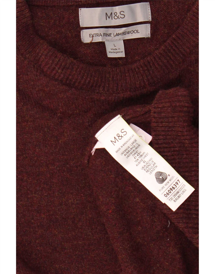 Marks & Spencer - Jersey de cuello redondo para hombre, talla grande, lana burdeos