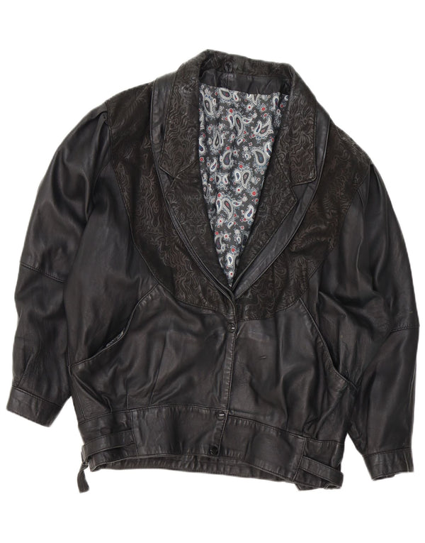 VINTAGE Chaqueta de cuero para mujer Reino Unido 18 XL Negro Paisley