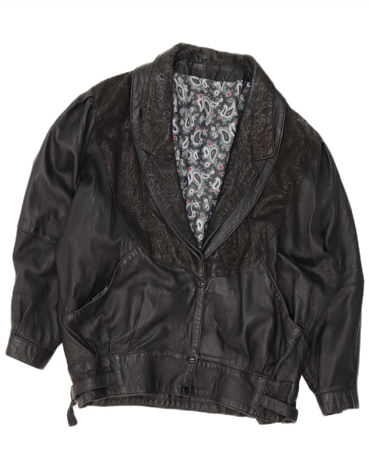 VINTAGE Chaqueta de cuero para mujer Reino Unido 18 XL Negro Paisley