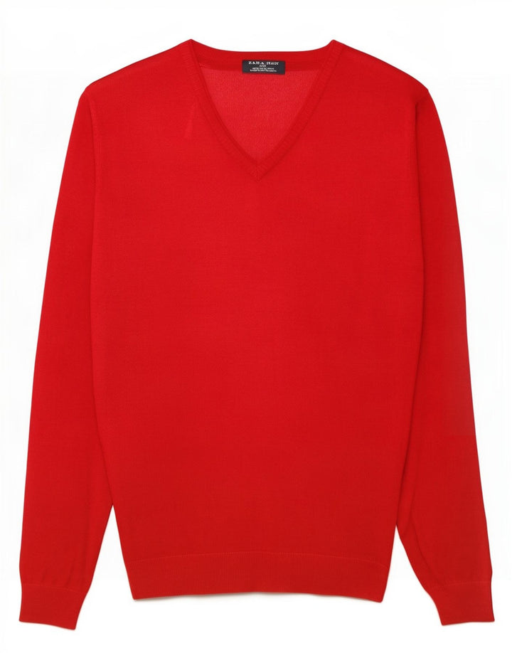 Zara Hombre Jersey Cuello Pico XL Viscosa Rojo