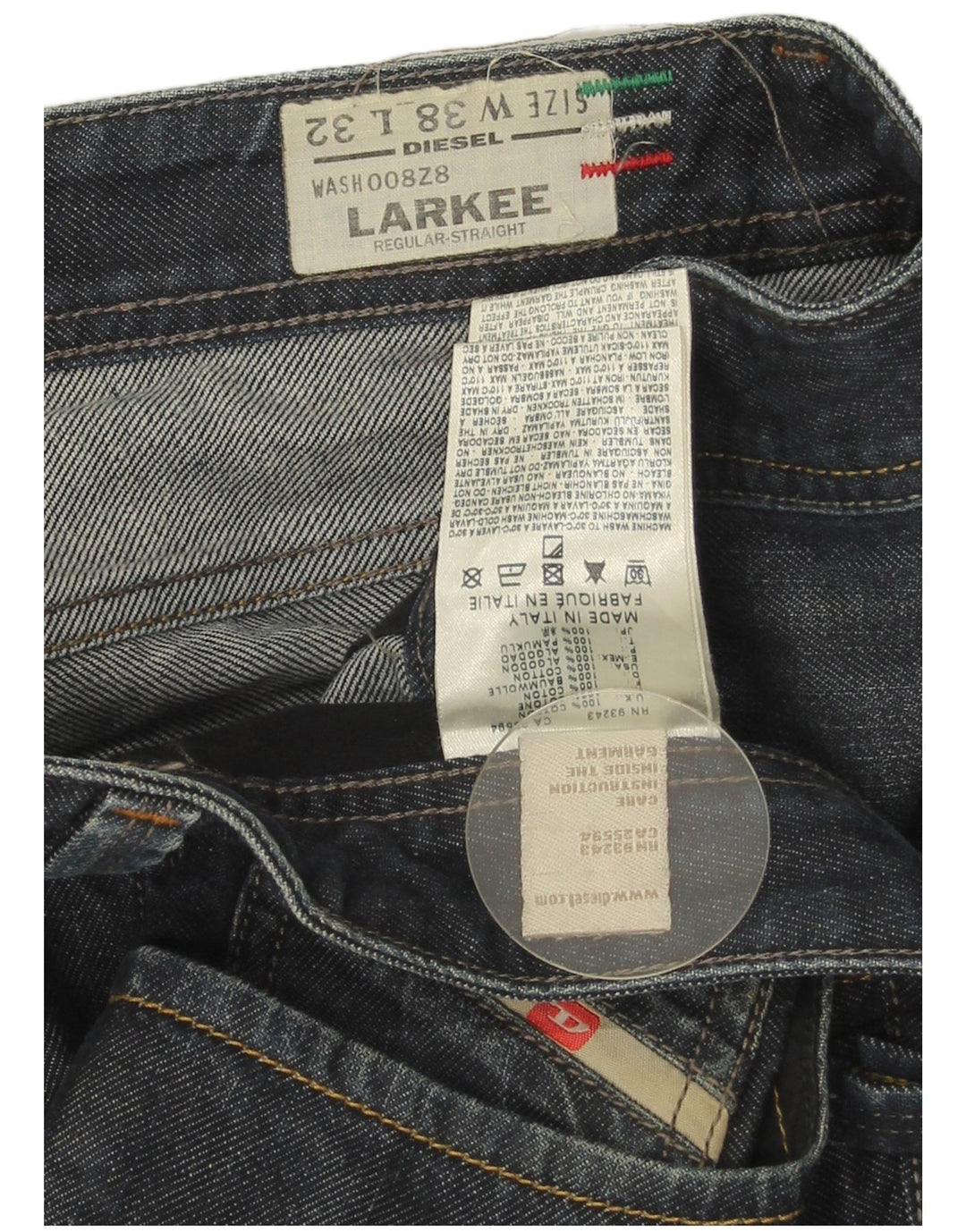 Diesel Hombre Larkee Regular Jeans Rectos W38 L32 Algodón Azul