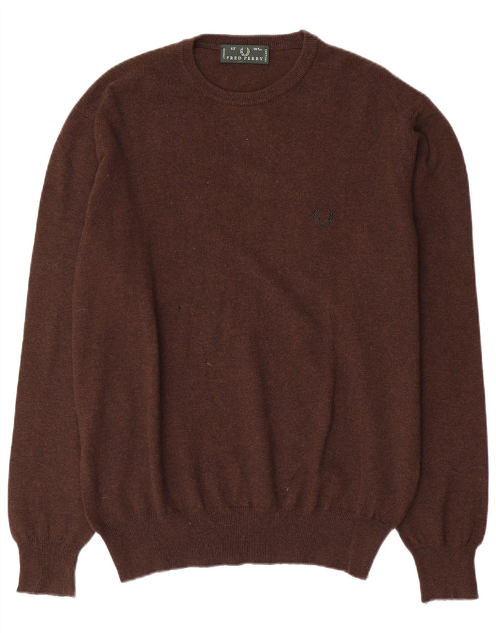Fred Perry Hombre Jersey Con Cuello Redondo De Lana Marrón Medio