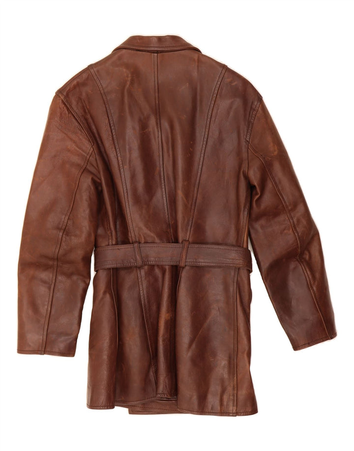 AMERICAN BASE Womens Double Breasted Coat UK 12 Medium Brown Leather Vintage American Base and Second-Hand American Base from Messina Hembry 