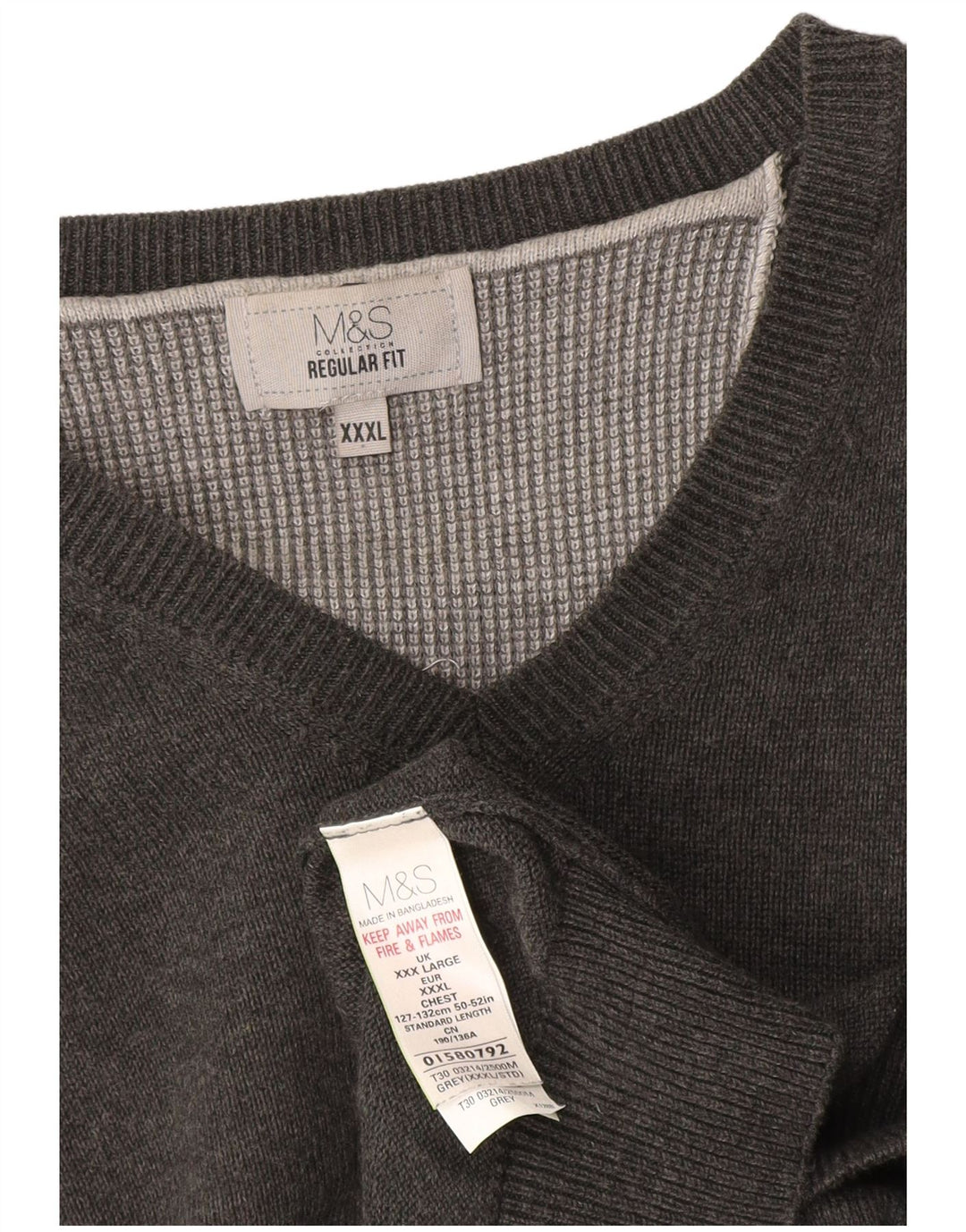 Marks & Spencer Suéter con Cuello en V y Ajuste Regular para Hombre 3XL Algodón Gris