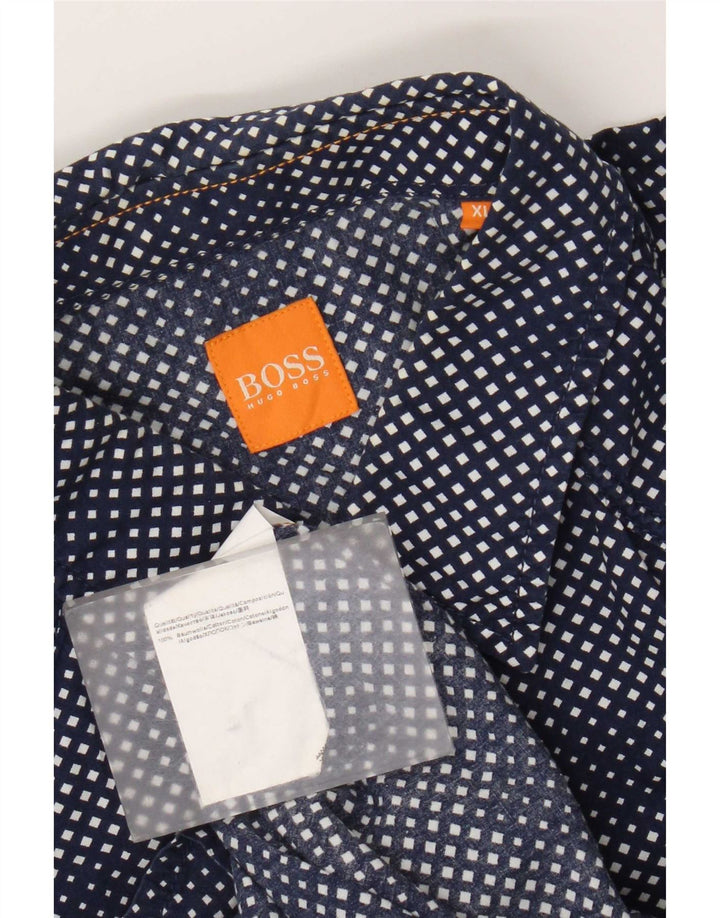 Camisa Hugo Boss Hombre XL Algodón Geométrico Azul Marino