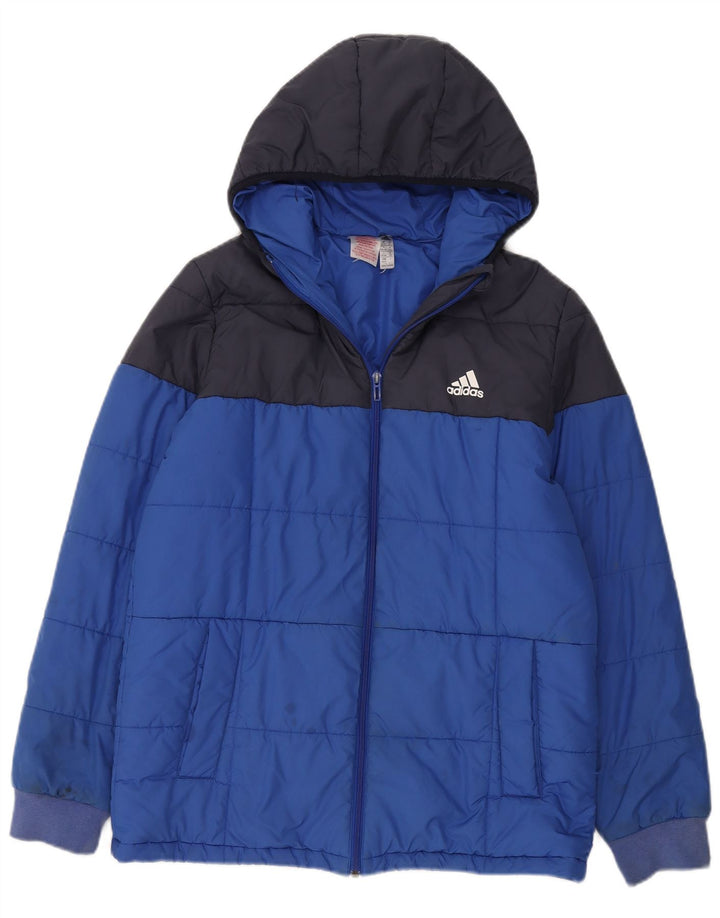 Adidas Chaqueta acolchada con capucha para niño 15-16 años Azul Poliéster color block