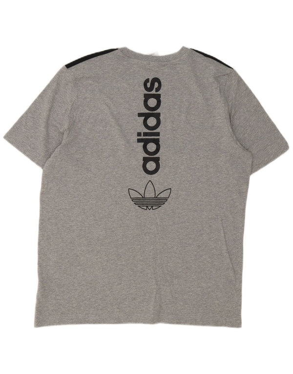 Adidas Hombre Camiseta Gráfica Top Grande Gris Colorblock Algodón