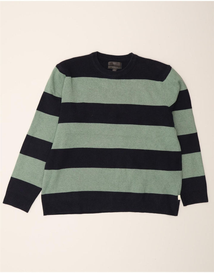 Marks & Spencer - Jersey de cuello redondo para hombre, talla XL, color azul marino a rayas