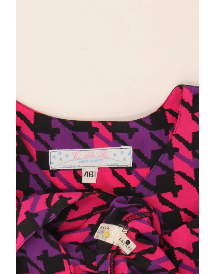 Vintage mujer camisa de gran tamaño blusa IT 46 seda de pata de gallo rosa grande
