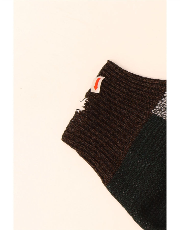 VINTAGE Jersey de cuello redondo para hombre XL Marrón Colorblock Acrílico