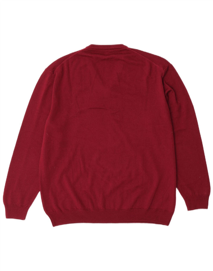 VINTAGE Jersey con cuello en V para hombre IT 50 Lana virgen granate medio