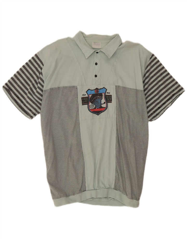 VINTAGE Camisa pullover de manga corta para hombre IT 52/54 Rayas verdes grandes