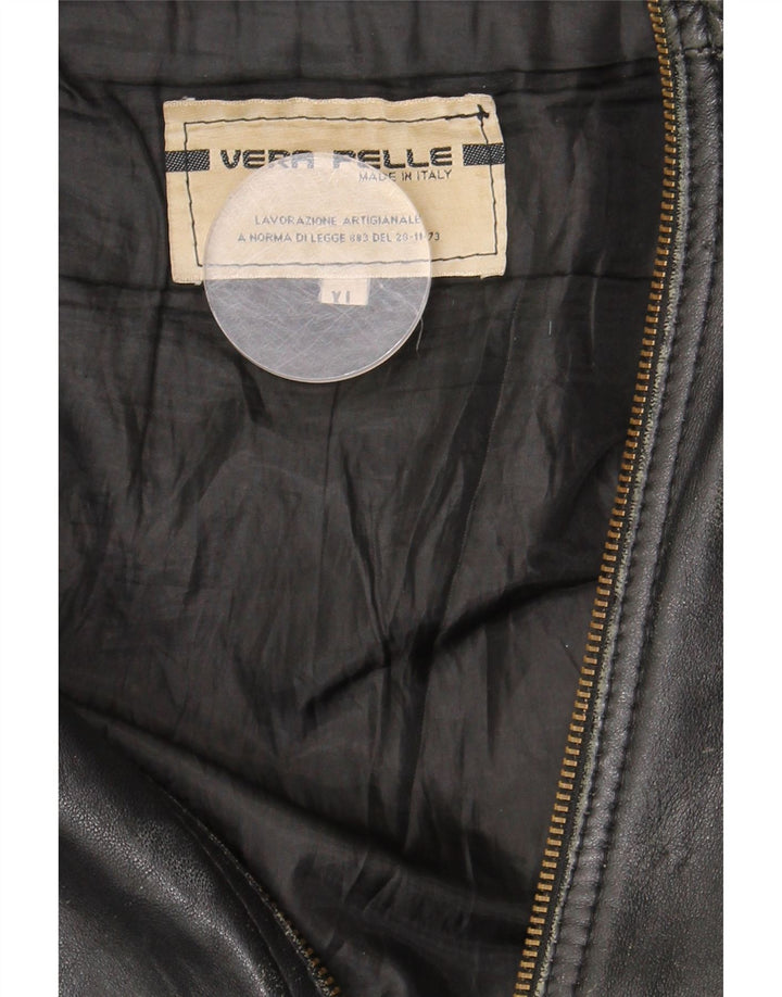 Vintage hombres chaqueta de cuero militar Reino Unido 42 XL cuero negro