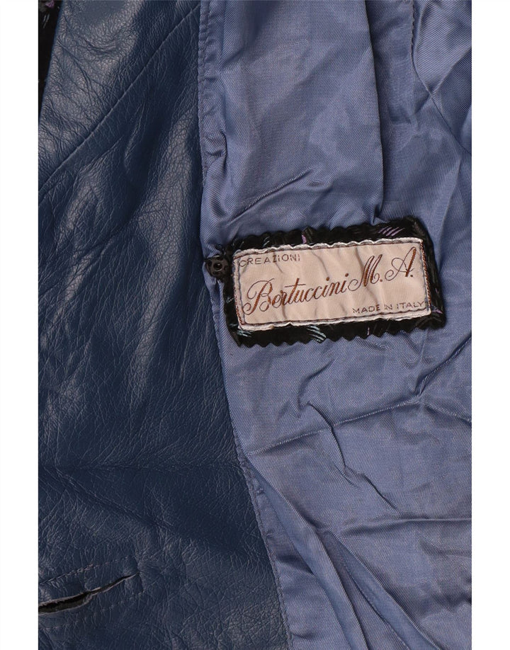 Vintage mujer chaqueta de cuero Reino Unido 14 grande azul floral retro