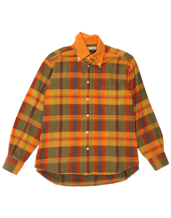 Camisa de franela vintage para hombre Algodón a cuadros amarillo medio