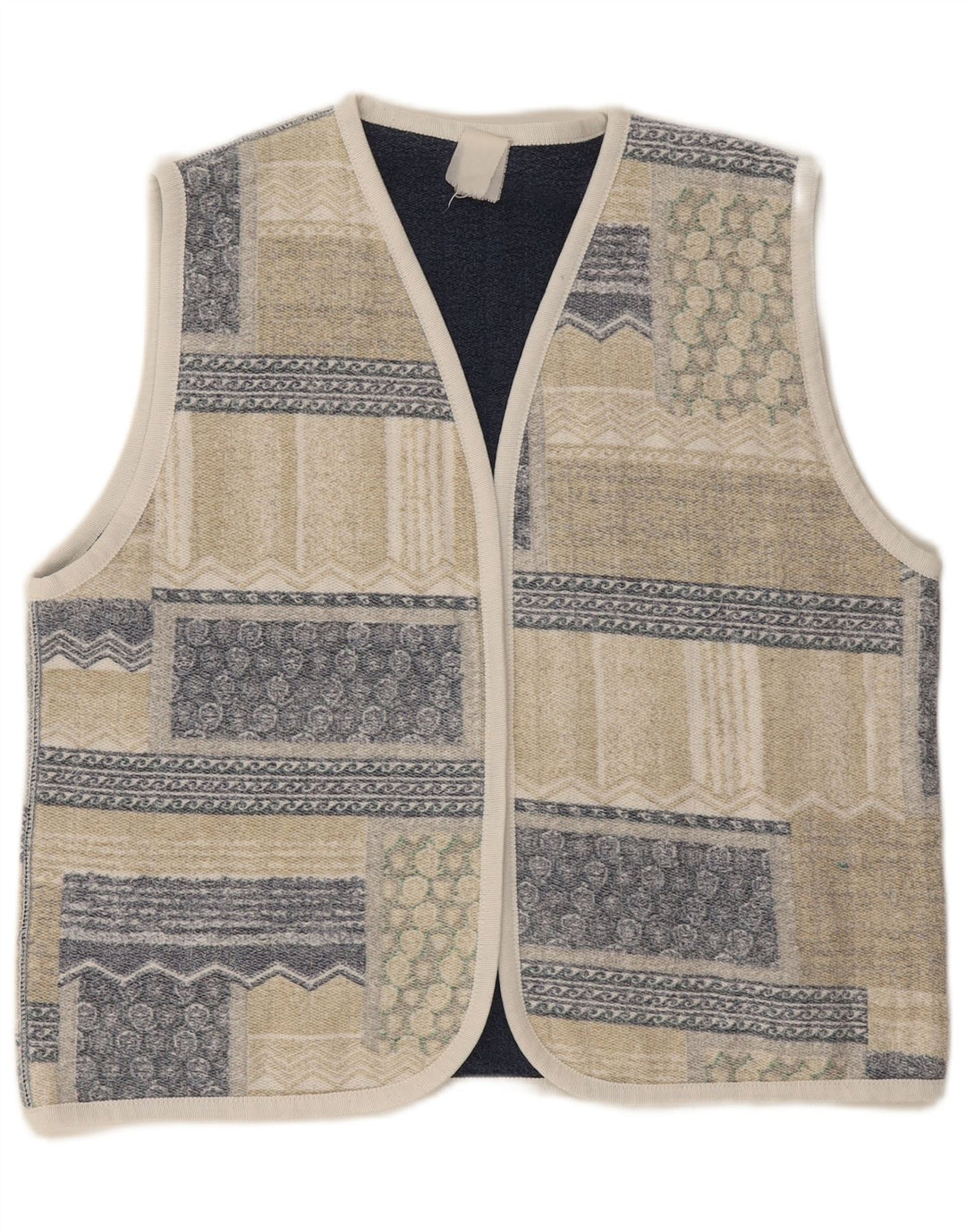VINTAGE Chaleco abierto para mujer Reino Unido 18 XL Beige Patchwork