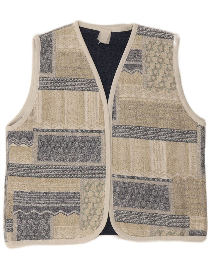 VINTAGE Chaleco abierto para mujer Reino Unido 18 XL Beige Patchwork