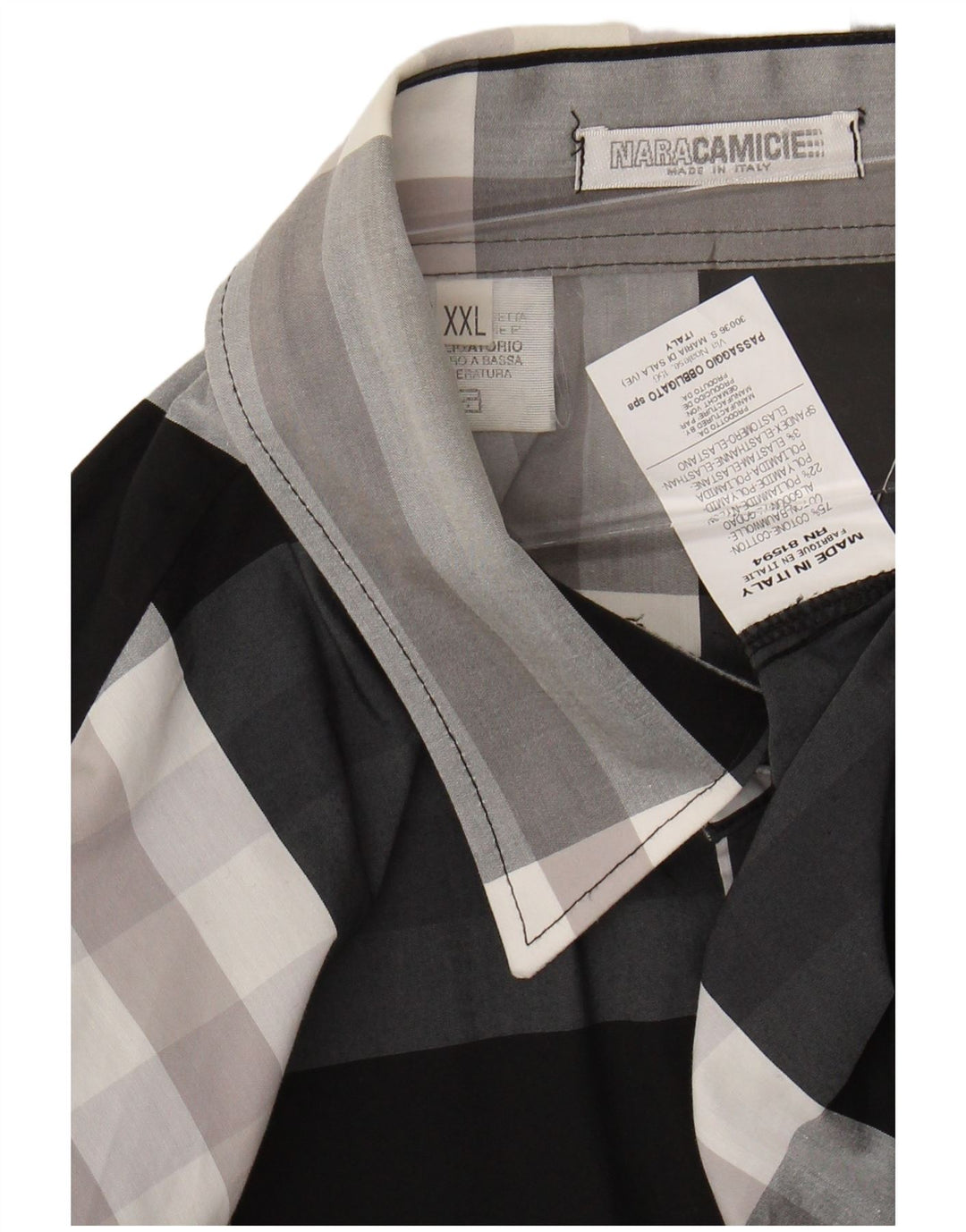NARACAMICIE Mens Shirt 2XL Black Check Cotton
