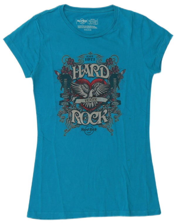 Hard Rock Cafe Camiseta Gráfica Venecia para Mujer Top UK 12 Algodón Azul Medio