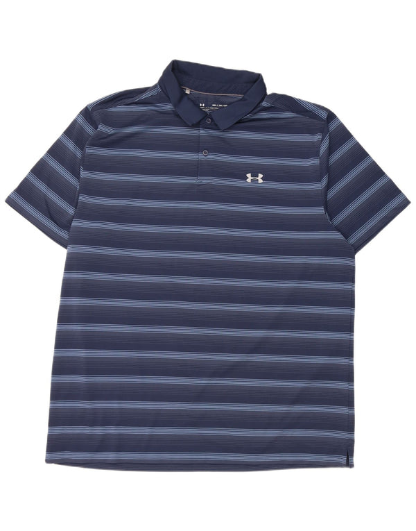 Under Armour Mens Heat Gear Polo Shirt 2XL Navy Blue Striped