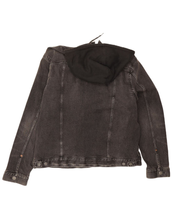 American Eagle Chaqueta vaquera con capucha para hombre UK 42 XL Algodón gris