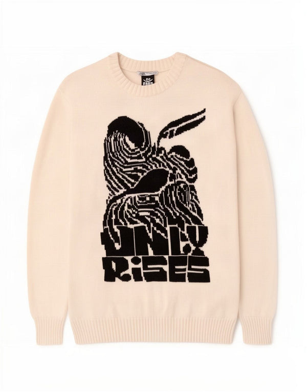 Zara Hombre Gráfico Cuello Redondo Jersey Suéter Pequeño Algodón Blanco