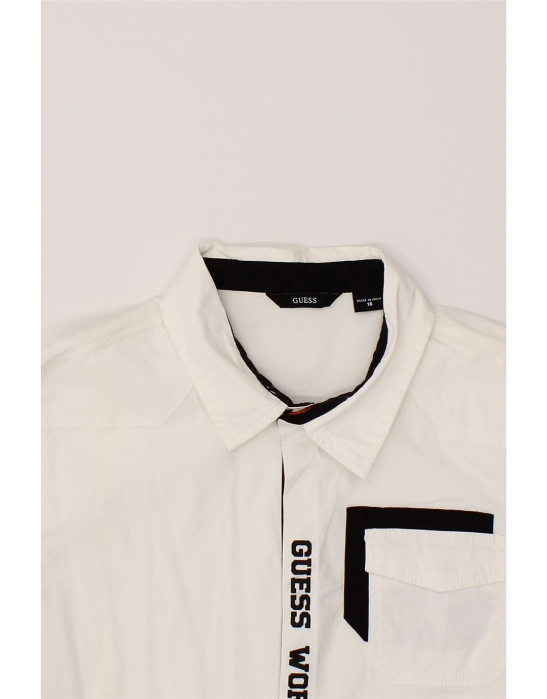 GUESS Boys Graphic Shirt 15-16 Years White Cotton Vintage Guess and Second-Hand Guess from Messina Hembry 