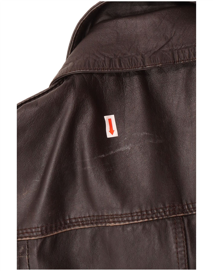 Superdry Chaqueta de cuero militar para hombre Reino Unido 40 Cuero marrón grande