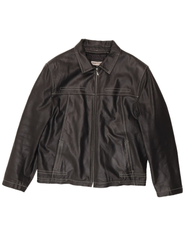 Vintage chaqueta de cuero para hombre Reino Unido 44 2XL cuero negro