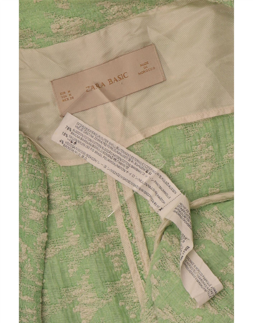 Zara Mujer Abrigo UK 40 Algodón Pata De Gallo Verde Medio