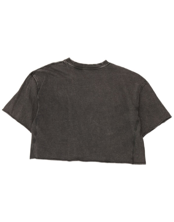Zara Mujer Crop Camiseta Extragrande Top UK 10 Small Gris Algodón