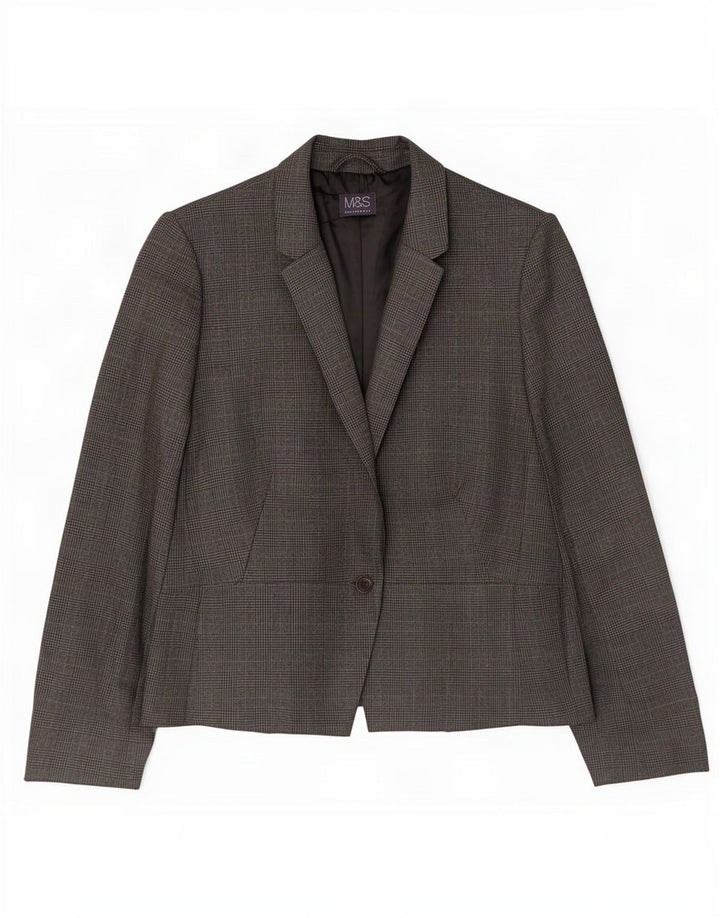 Marks & Spencer Chaqueta tipo blazer con 1 botón para mujer UK 40 XL Poliéster a cuadros gris