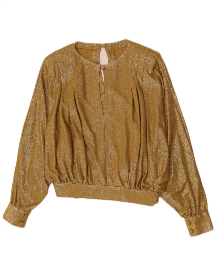 Vintage mujer crop manga larga blusa Top Reino Unido 12 oro medio