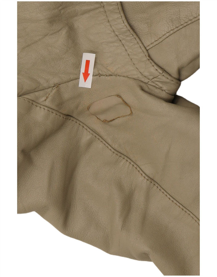 Vintage mujer cuero abrigo Reino Unido 12 Medio Beige