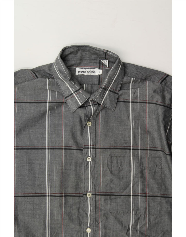 PIERRE CARDIN Mens Short Sleeve Shirt Large Grey Check Cotton Vintage Pierre Cardin and Second-Hand Pierre Cardin from Messina Hembry 