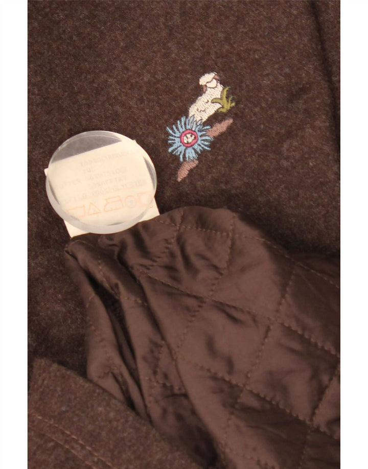 Vintage mujer oversize gráfico con capucha Parka chaqueta Reino Unido 10 pequeña lana marrón
