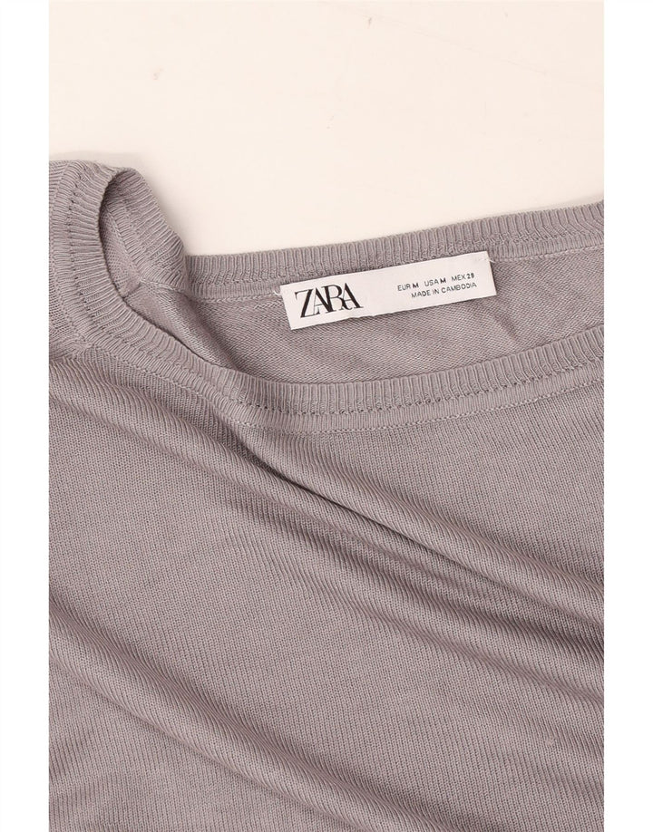 ZARA Suéter tipo jersey corto con cuello barco de gran tamaño para mujer UK 44 Gris medio