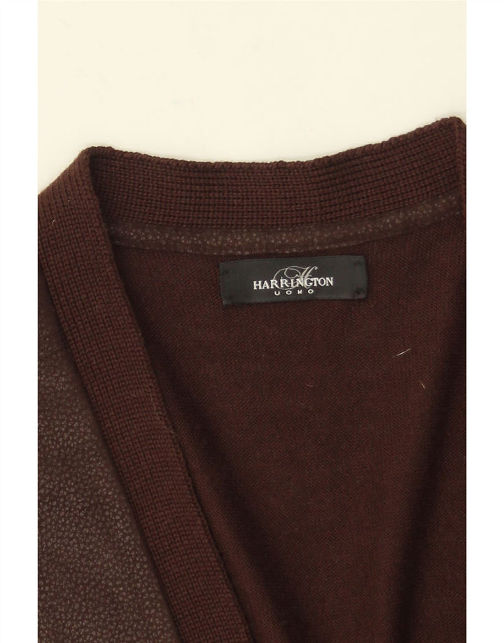 Vintage hombres Cardigan suéter medio marrón lana