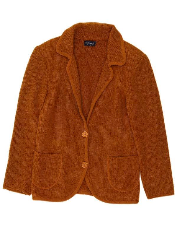 Vintage mujer punto 2 botones Blazer chaqueta Reino Unido 14 marrón medio