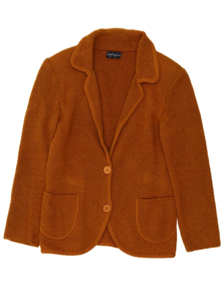 Vintage mujer punto 2 botones Blazer chaqueta Reino Unido 14 marrón medio