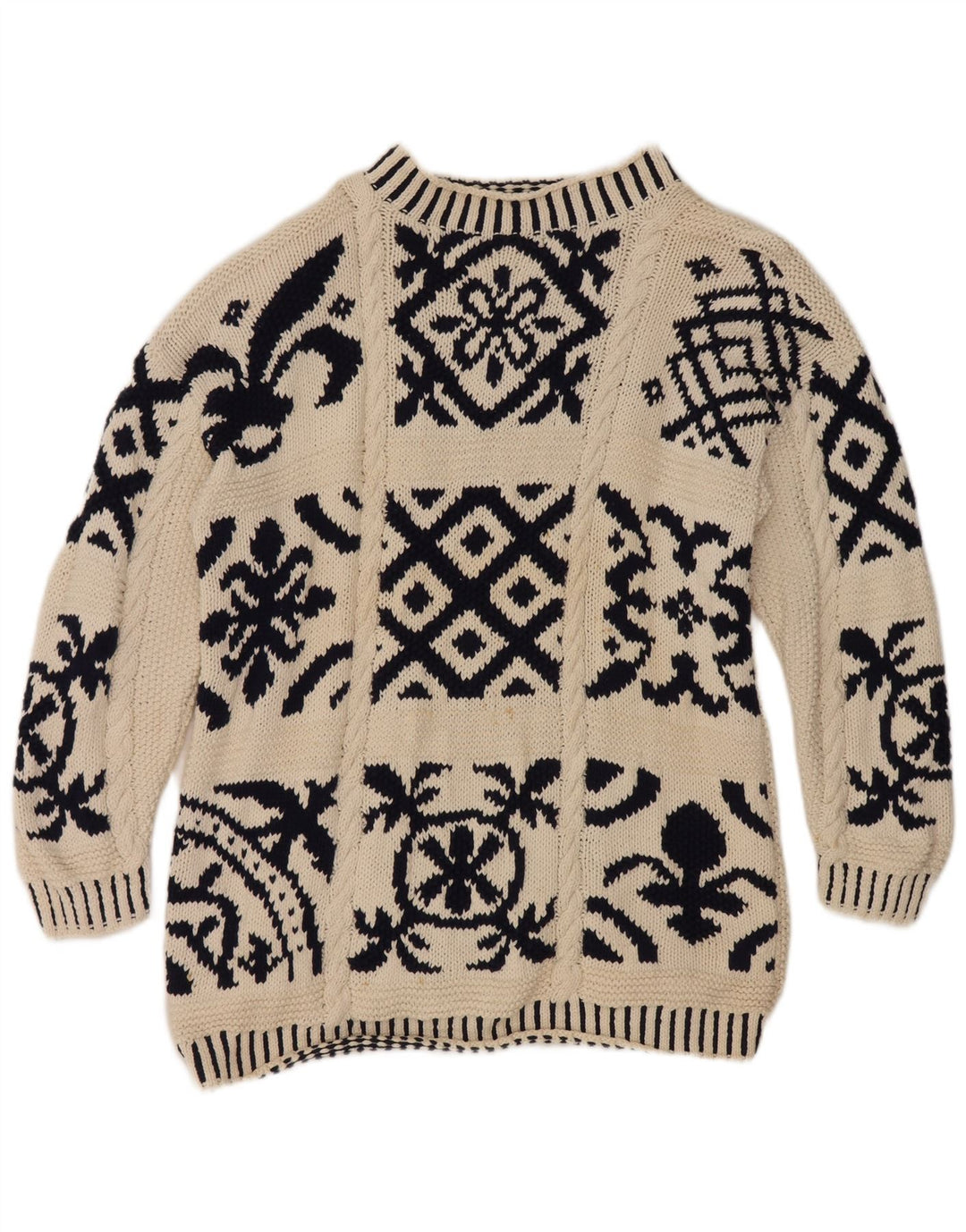 Vintage mujer tortuga cuello jersey suéter EU 38 medio apagado blanco geométrico
