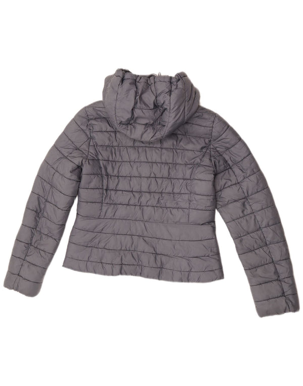 Zara Mujer Chaqueta Acolchada Con Capucha UK 44 Grande Poliéster Gris