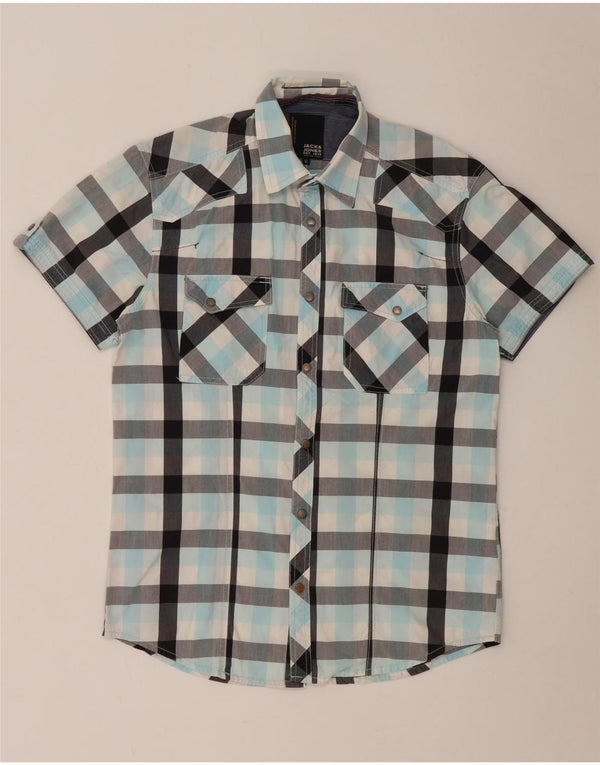 Jack & Jones Hombre Camisa De Manga Corta De Algodón A Cuadros Turquesa Medio