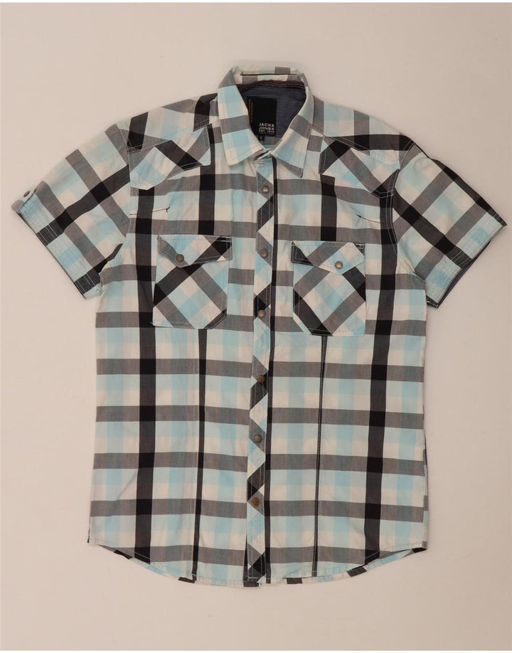 Jack & Jones Hombre Camisa De Manga Corta De Algodón A Cuadros Turquesa Medio